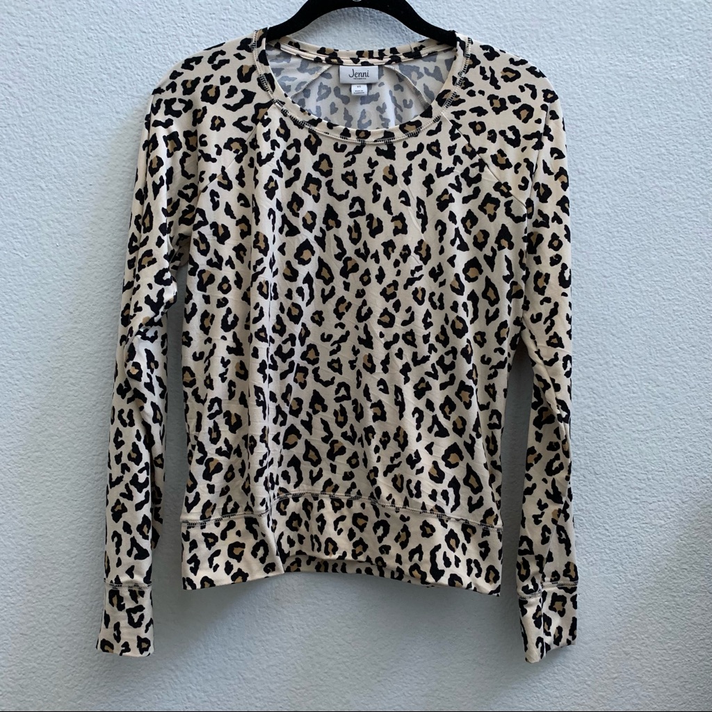 Leopard Printed Soft Long Sleeve Top Extra Small